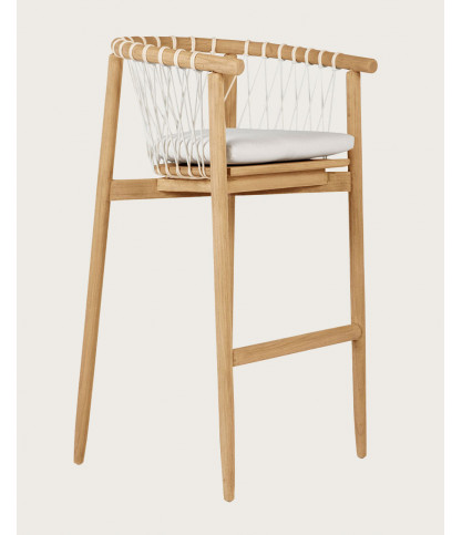 Tali - Solid teak and white rope bar stool