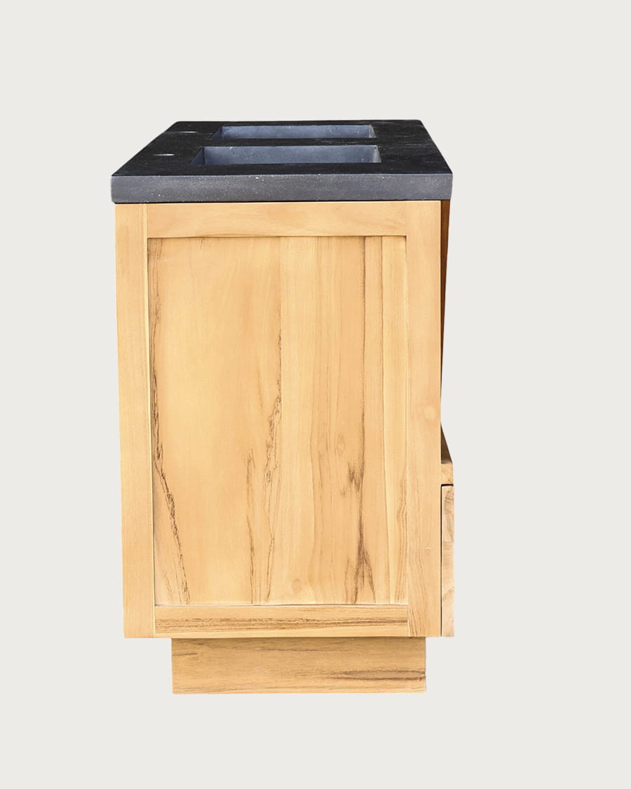 Diva - Meuble salle de bain en teck et marbre terrazzo noir 145 cm