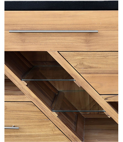 Diva - Mobile bagno in teak e marmo terrazzo nero, 145 cm