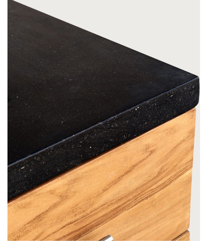Diva - Meuble salle de bain en teck et marbre terrazzo noir 145 cm