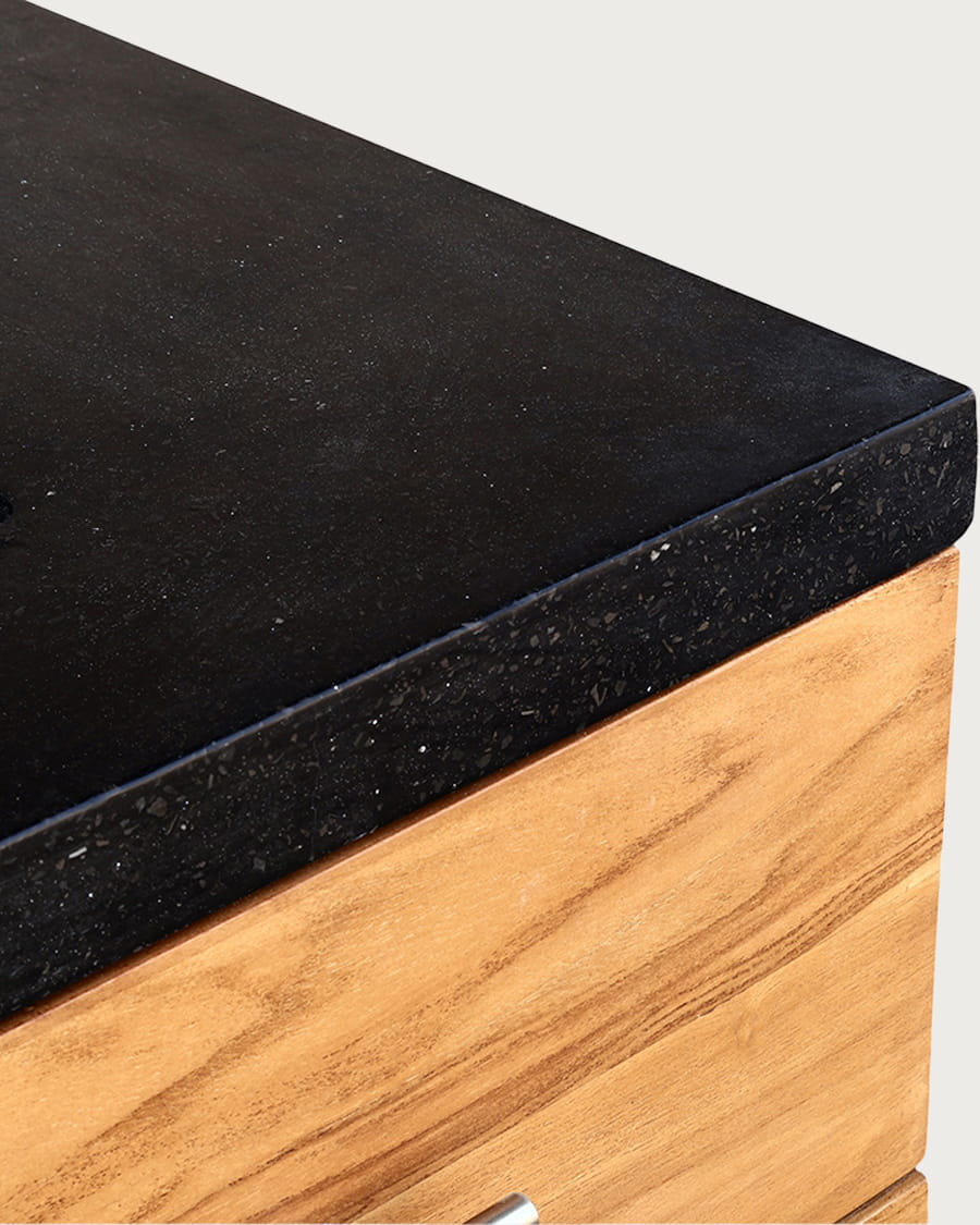 Diva - Mobile bagno in teak e marmo terrazzo nero, 145 cm