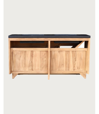 Diva - Meuble salle de bain en teck et marbre terrazzo noir 145 cm