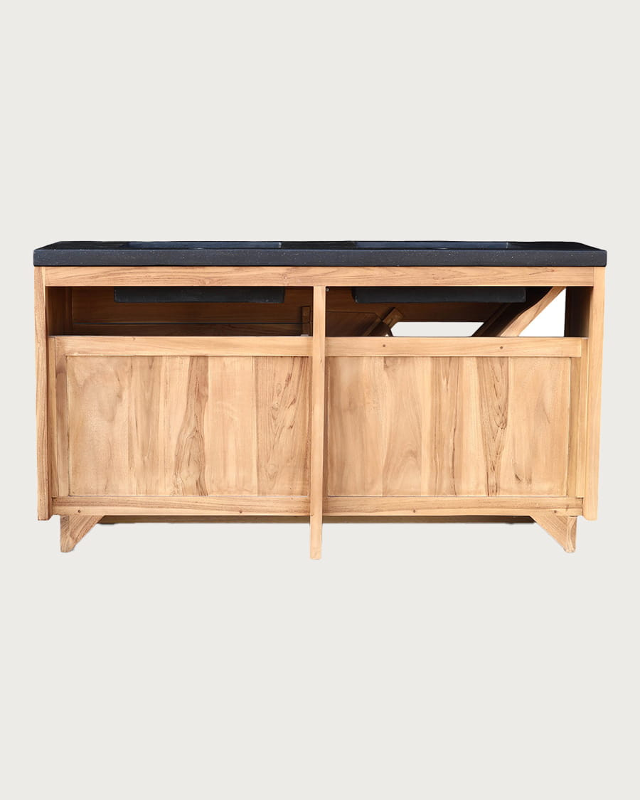 Diva - Mobile bagno in teak e marmo terrazzo nero, 145 cm