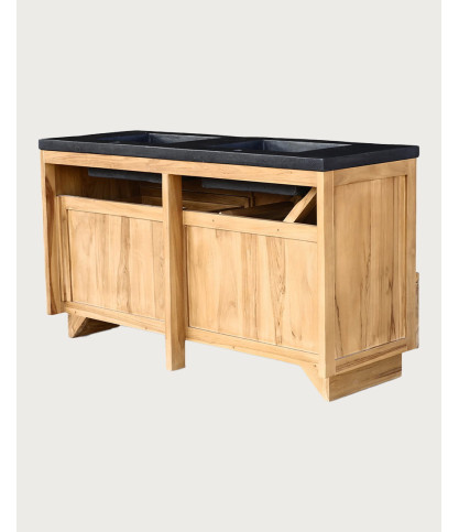 Diva - Meuble salle de bain en teck et marbre terrazzo noir 145 cm