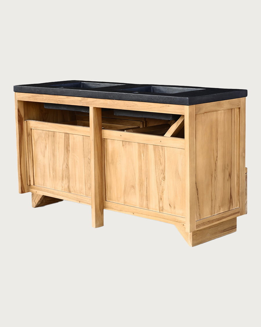 Diva - Mobile bagno in teak e marmo terrazzo nero, 145 cm