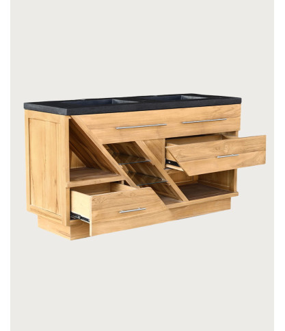 Diva - Mobile bagno in teak e marmo terrazzo nero, 145 cm