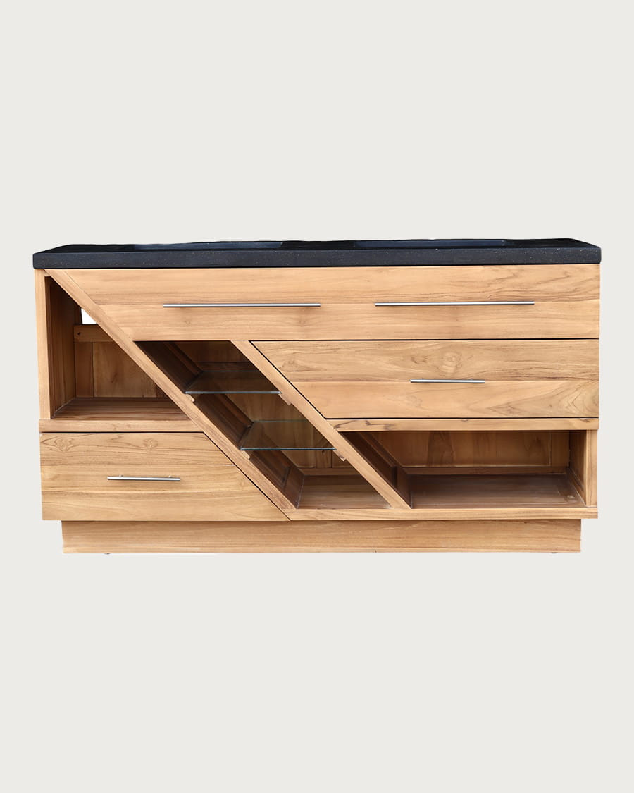 Diva - Mobile bagno in teak e marmo terrazzo nero, 145 cm