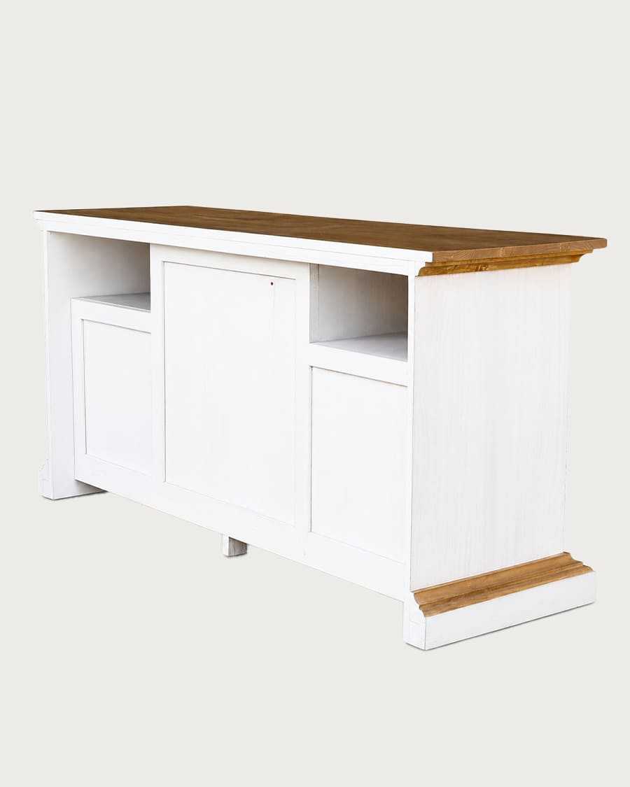 Inda - Grand meuble de salle de bain en bois massif blanc et naturel
