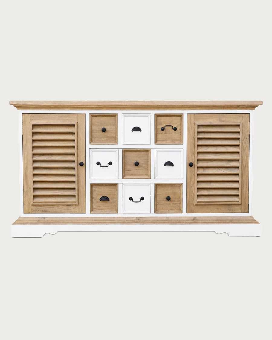 Inda - Grand meuble de salle de bain en bois massif blanc et naturel