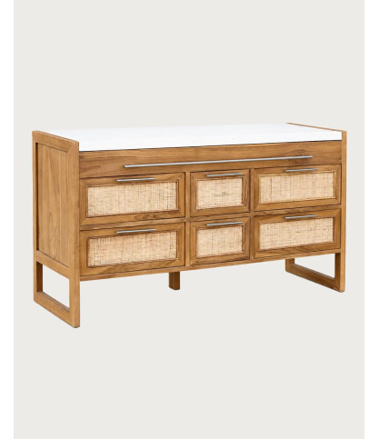 Sahara - Badezimmer Waschtisch aus Teakholz und beigefarbenem Terrazzo, 145 cm