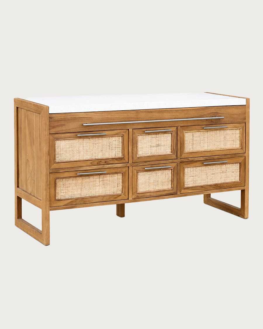 Sahara - Bathroom vanity unit in teak and beige terrazzo, 145 cm