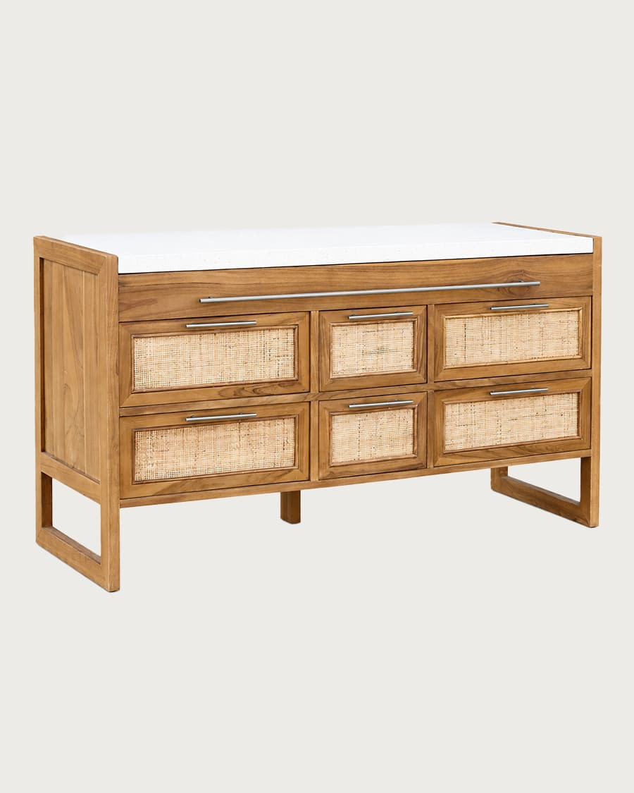 Sahara - Bathroom vanity unit in teak and beige terrazzo, 160 cm