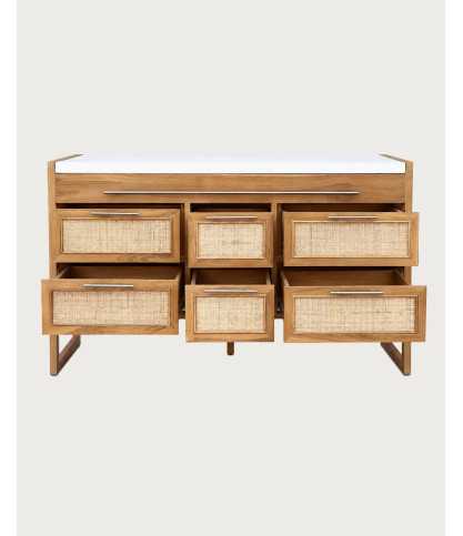 Sahara - Bathroom vanity unit in teak and beige terrazzo, 145 cm