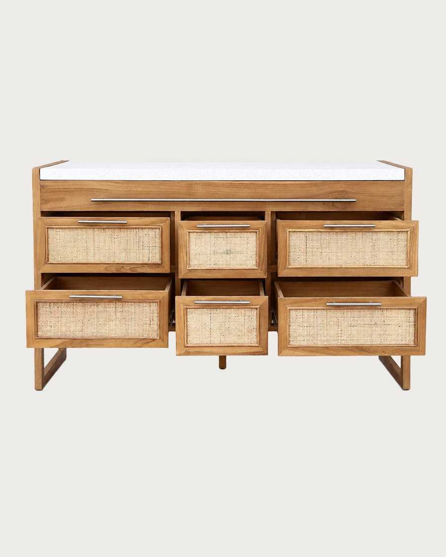 Sahara - Bathroom vanity unit in teak and beige terrazzo, 145 cm