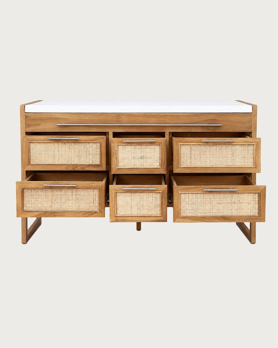 Sahara - Bathroom vanity unit in teak and beige terrazzo, 160 cm