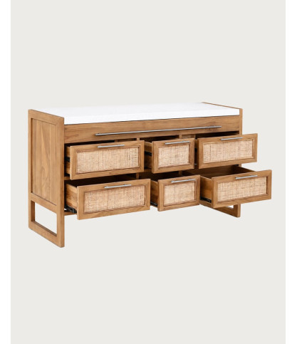 Sahara - Badezimmer Waschtisch aus Teakholz und beigefarbenem Terrazzo, 145 cm