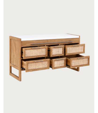 Sahara - Bathroom vanity unit in teak and beige terrazzo, 145 cm
