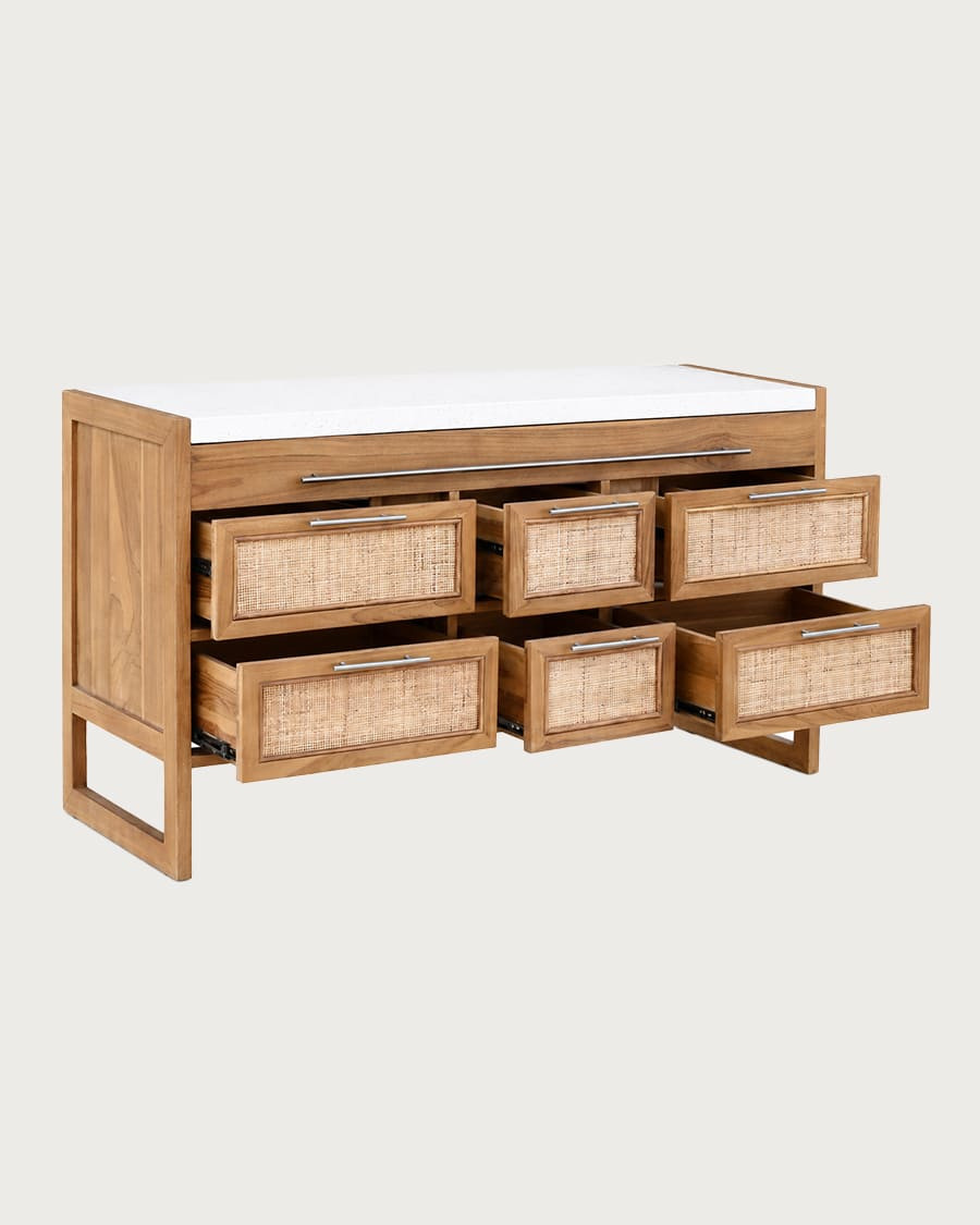 Sahara - Bathroom vanity unit in teak and beige terrazzo, 160 cm