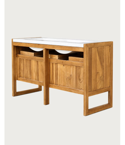 Sahara - Badkamermeubel van teakhout en beige terrazzo, 145 cm