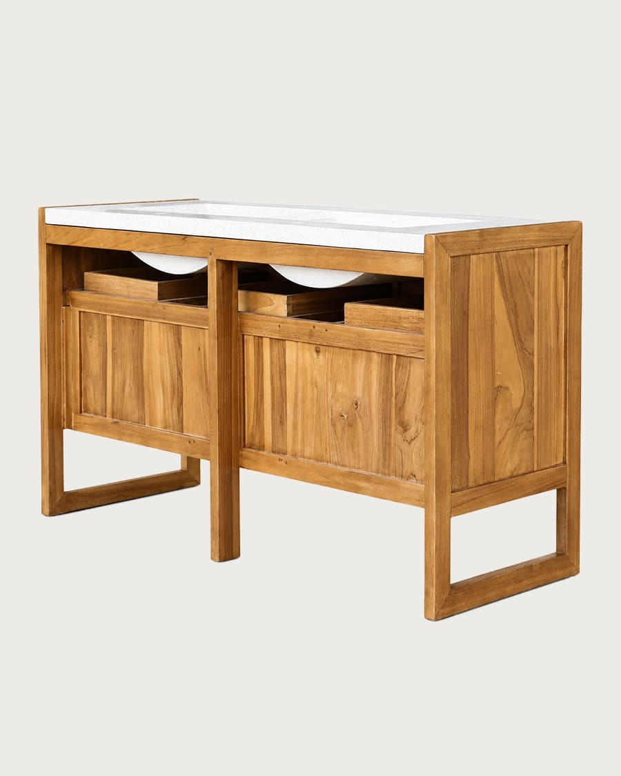 Sahara - Badkamermeubel van teakhout en beige terrazzo, 145 cm