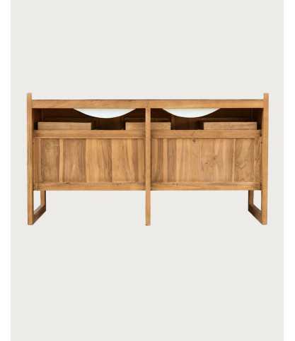Sahara - Bathroom vanity unit in teak and beige terrazzo, 145 cm