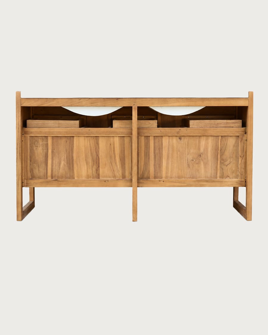 Sahara - Badkamermeubel van teakhout en beige terrazzo, 145 cm