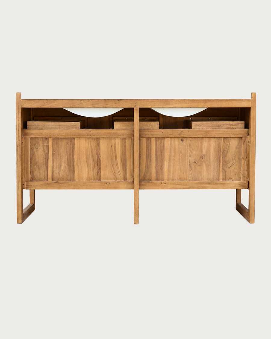 Sahara - Bathroom vanity unit in teak and beige terrazzo, 145 cm