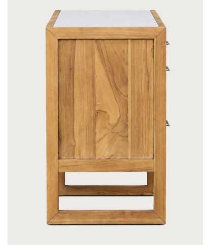 Sahara - Bathroom vanity unit in teak and beige terrazzo, 145 cm