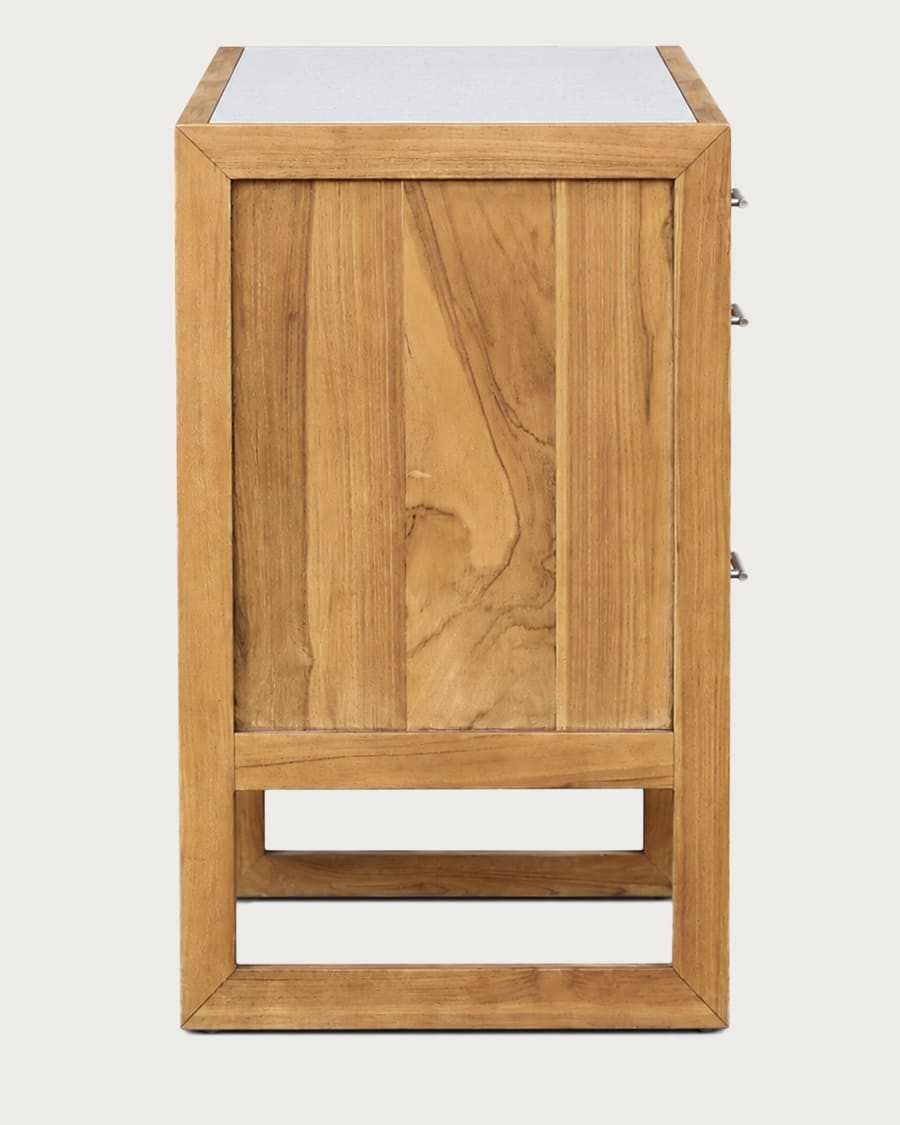 Sahara - Bathroom vanity unit in teak and beige terrazzo, 145 cm