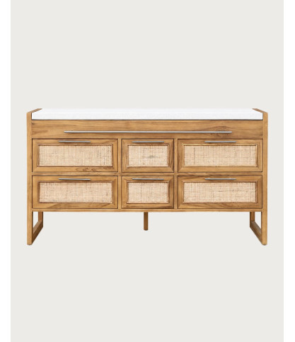 Sahara - Badkamermeubel van teakhout en beige terrazzo, 145 cm