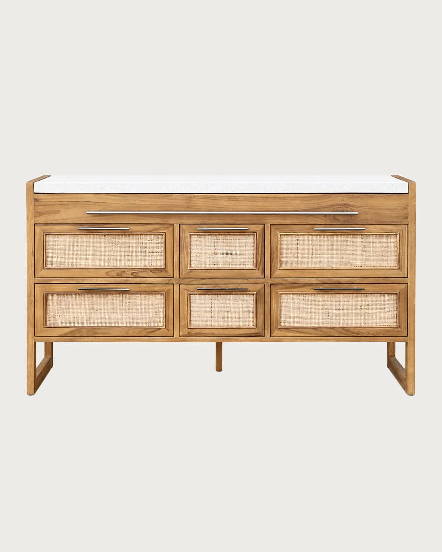 Sahara - Badezimmer Waschtisch aus Teakholz und beigefarbenem Terrazzo, 145 cm