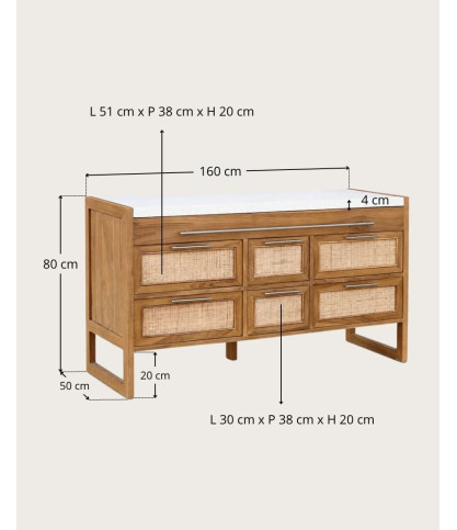 Sahara - Badkamermeubel van teakhout en beige terrazzo, 145 cm