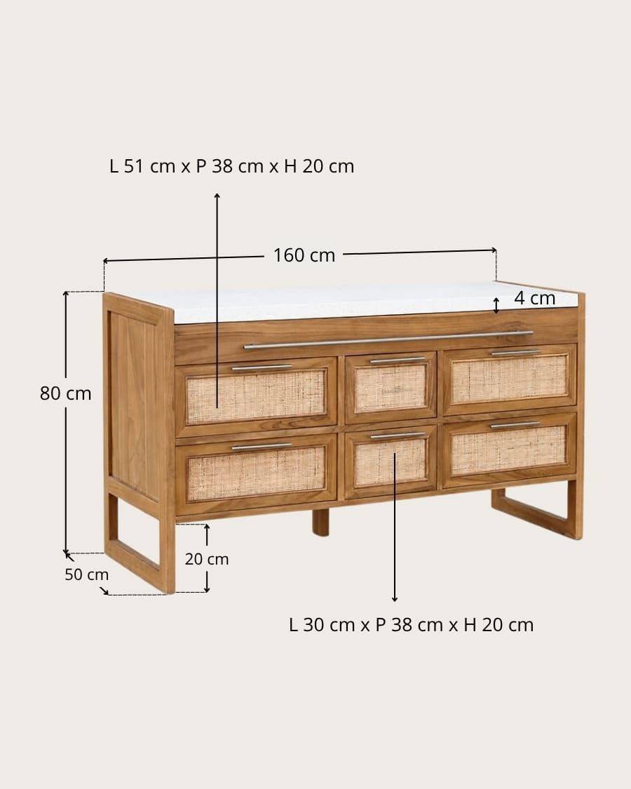 Sahara - Bathroom vanity unit in teak and beige terrazzo, 160 cm