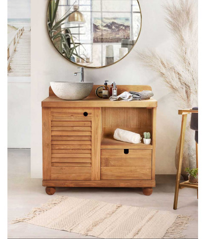 Eclipse - Teak bathroom cabinet with shutter door 90 cm
