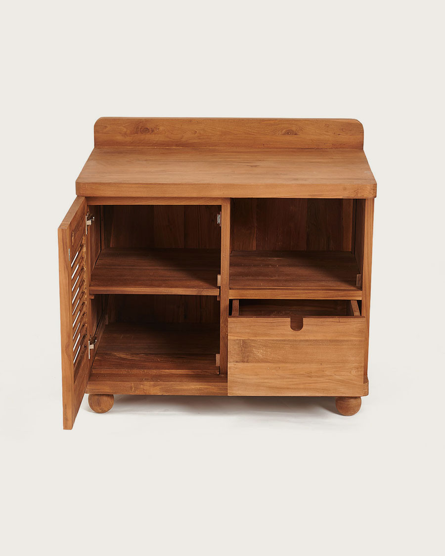 Eclipse - Teak bathroom cabinet with louvered door, 90 cm