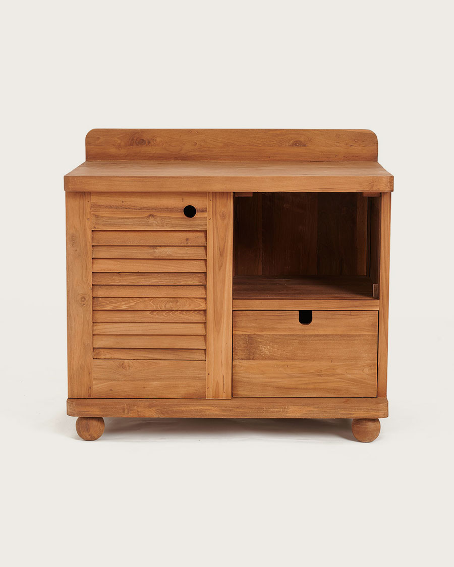 Eclipse - Teak bathroom cabinet with louvered door, 90 cm