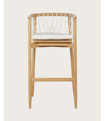 Tali - Solid teak and white rope bar stool