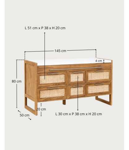 Sahara - Bathroom vanity unit in teak and beige terrazzo, 145 cm
