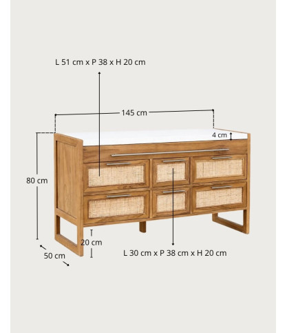 Sahara - Meuble salle de bain en teck et terazzo beige 145 cm