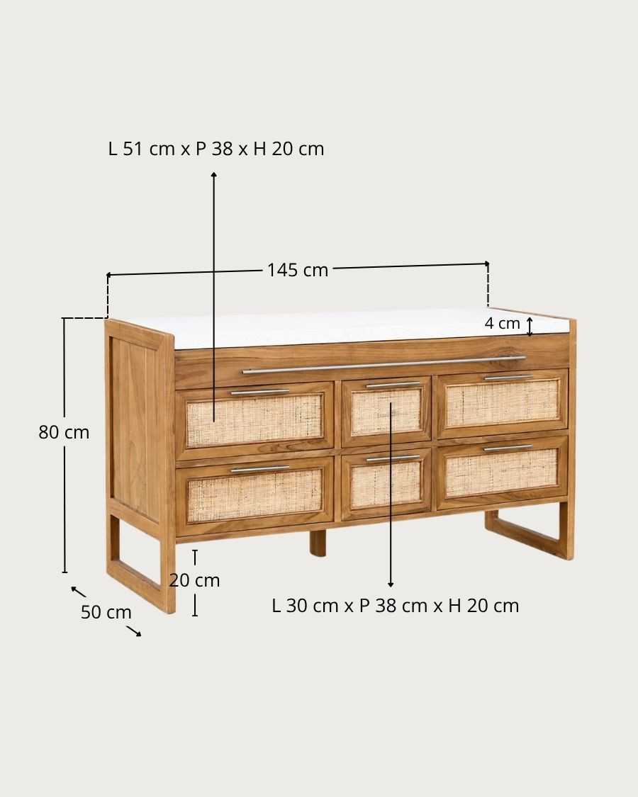 Sahara - Badkamermeubel van teakhout en beige terrazzo, 145 cm