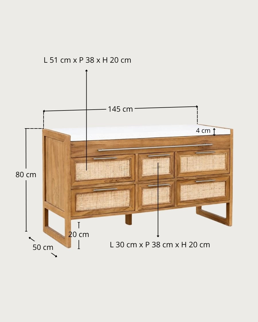 Sahara - Meuble salle de bain en teck et terazzo beige 145 cm