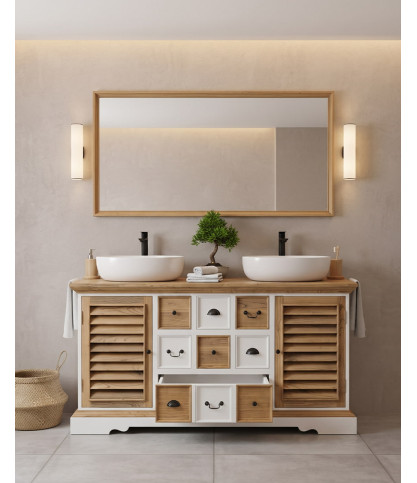 Inda - Large bathroom vanity in solid white and natural wood