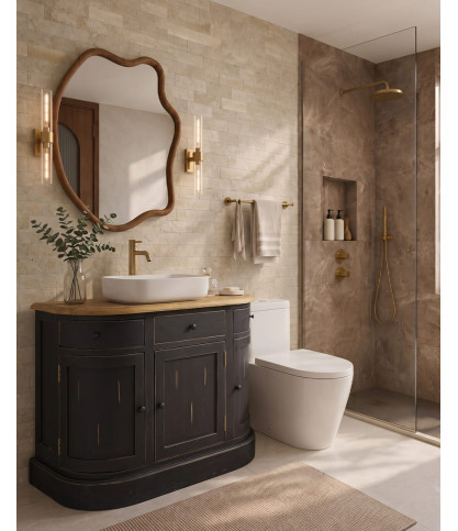 Reno Black - Mobile da bagno in legno massello di Sungkai nero