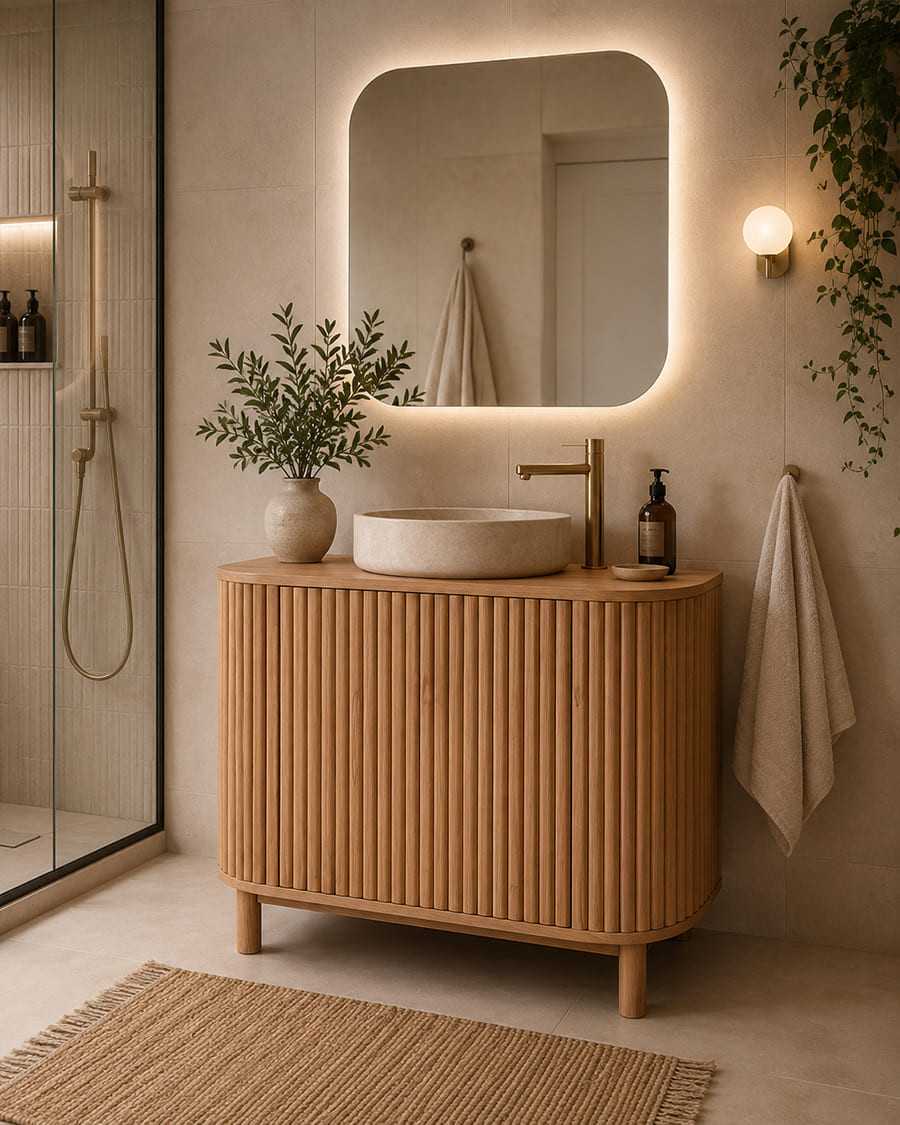 Orma – Kleiner Badezimmerschrank aus Teakholz mit 1 Tür