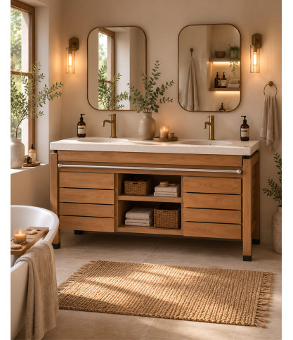 Borneo - Meuble double vasque avec plateau terrazzo