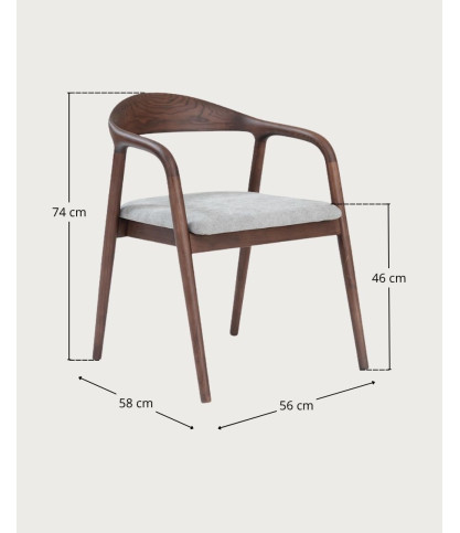 Moli - Dining chair in lacquered ash wood with fabric seat
