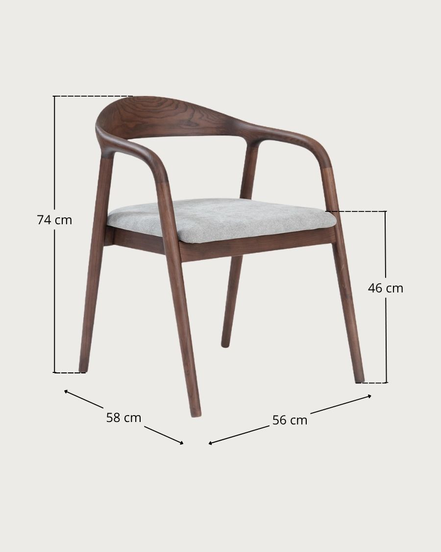 Moli - Dining chair in lacquered ash wood with fabric seat