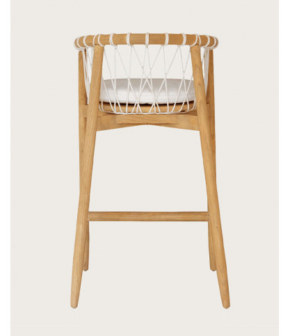Tali - Silla de bar en teca maciza y cuerda blanca