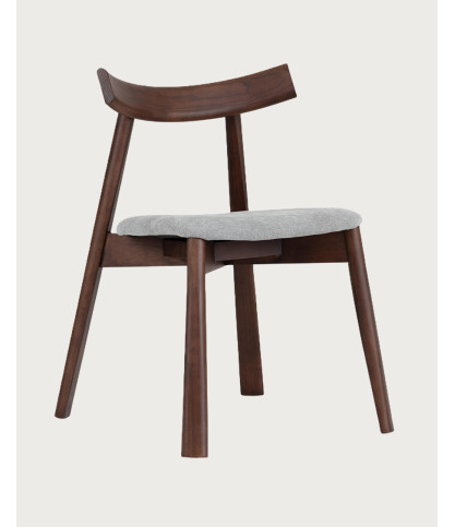 Nami - Dining chair in lacquered ash wood, walnut or oak finish, with fabric seat