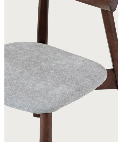 Nami - Dining chair in lacquered ash wood, walnut or oak finish, with fabric seat